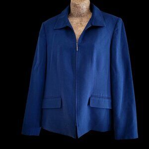 Talbots Wool Navy Blue Zip-Up Jacket With Notched Collar & Front Pockets Woman's